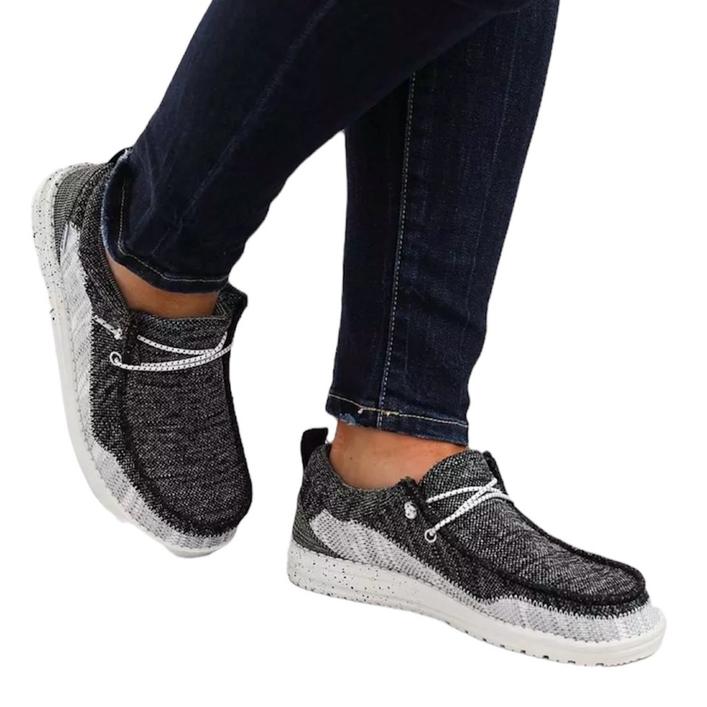 Hey Dude Wally Storm Sox Shoe‎ Black White Lightweight Fashion Sz 6